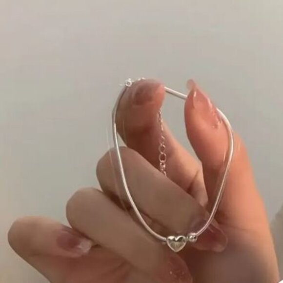 925 Sterling Silver Heart-shaped Small Bead Bracelet - NEW - Picture 3 of 5